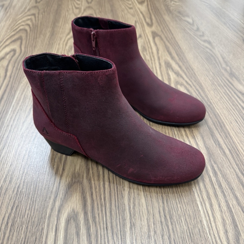 Abeo Ankle Boots Womens 8.5 Burgundy Leather Comfort Bootie Round Toe Holiday - Picture 4 of 16